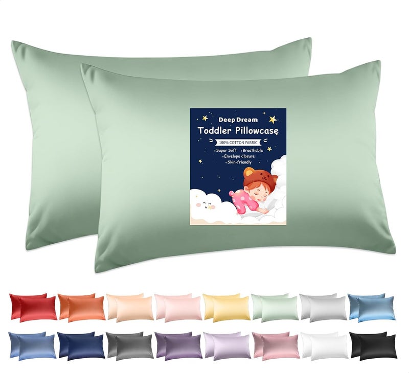 DEEPDREAM Toddler Pillowcases for 13x18 Pillow 2 Pack, 100% Cotton Travel Pillow Case Cover, 600 Thread Count Cotton Pillow Covers, Soft & Breathable Small Pillow Cases Envelope Closure, Zephyr Green - Image 1